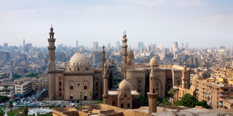 Mosque-Madrassa of Sultan Hassan and vast Egyptian cityscape