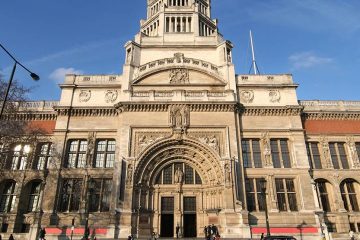 Front of Victoria and Albert Museum, a stone front.