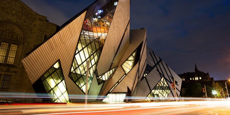 Front of the ROM, a modern looking building.