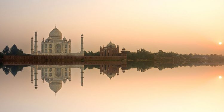 sunset over the Taj Mahal in India