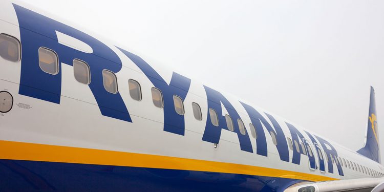 Ryanair logo on the side of a passenger jet