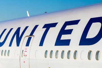 United Airlines logo on the side of a passenger plane