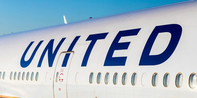 United Airlines logo on the side of a passenger plane