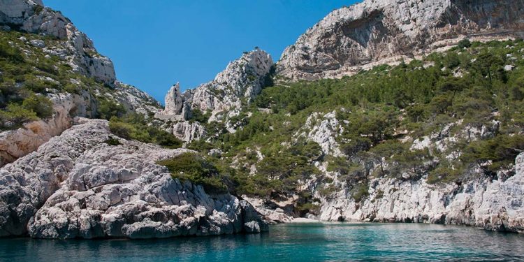 rocky shores and limestone cliffs in Calanques National Park