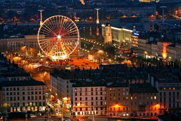 aerial view of the Festival of Lights in Lyon