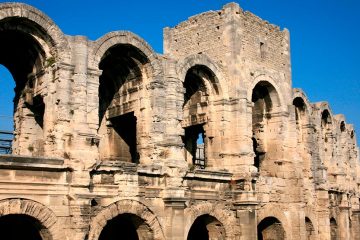 ruins of roman amphitheatres arles and nimes