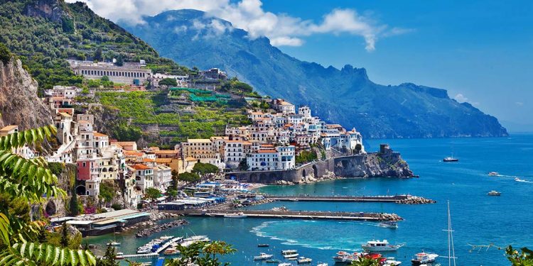 brilliant blue shoreline of the Amalfi Coast