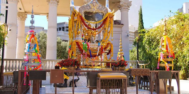 A colourful shrine is stationed outside of Caesar’s in Las Vegas