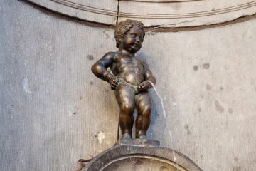 Close up of the small Manneken Pis statue in Brussels