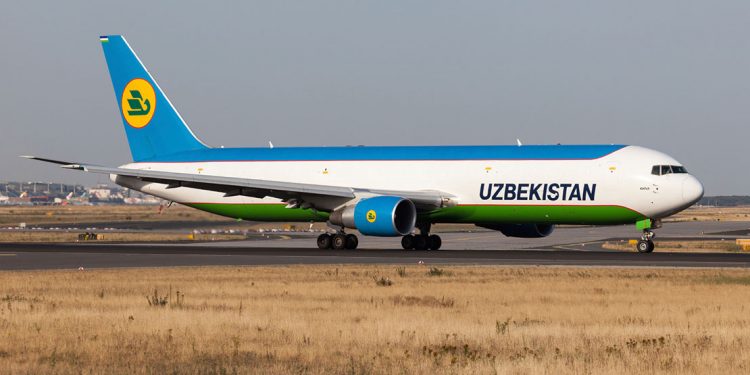 A plane outside Tashkent International Airport, Uzbekistan
