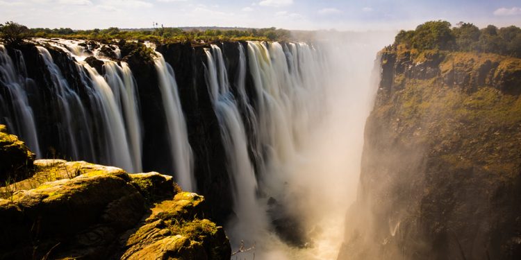 flowing water over victoria falls