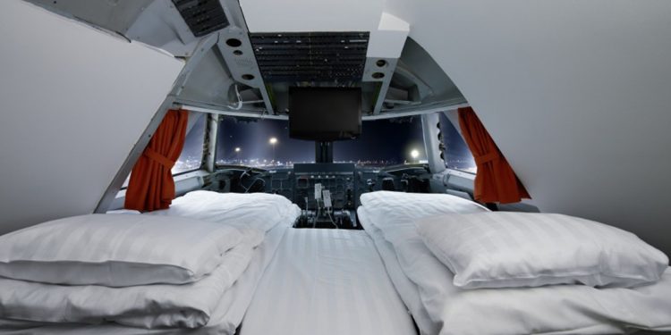 hotel room in the cockpit of a plane
