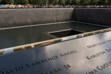 Engraved names at the 9/11 memorial in New York City