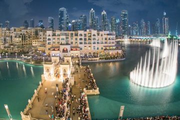 Dubai cityscape brightly lit at night