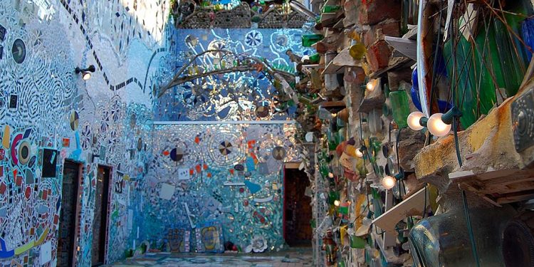 walls decorated in glass and oddities