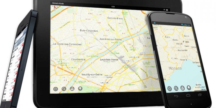 the maps me mobile app shown on several different mobile devices