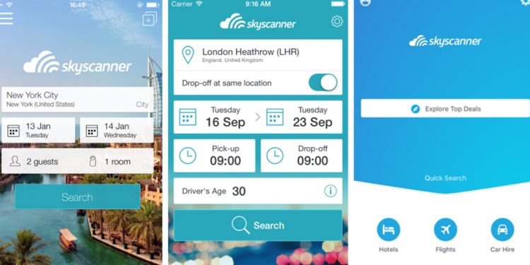 mobile screenshots from Skyscanner app
