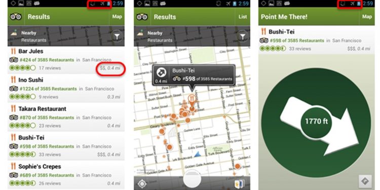 mobile screenshots from Trip Advisor app