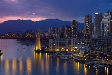 view of vancouver harborfront at night
