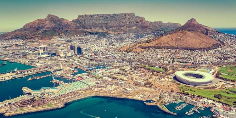 aerial view of costal city cape town, south africa