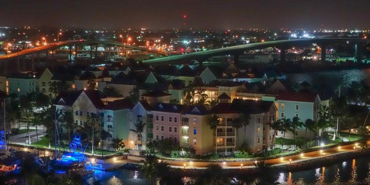 city of nassau, bahamas at night