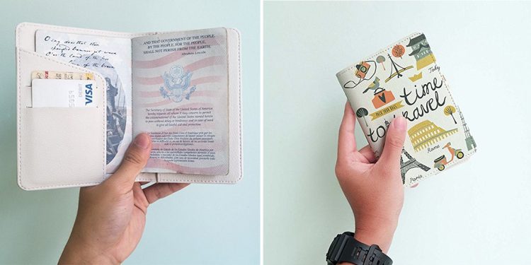 Small pocket holding passport.
