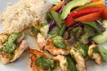 Plate of seafood and fresh vegetables