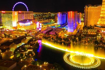 Aerial shot of Vegas lit up at night