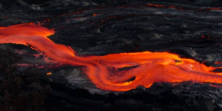 A flow of red-hot lava