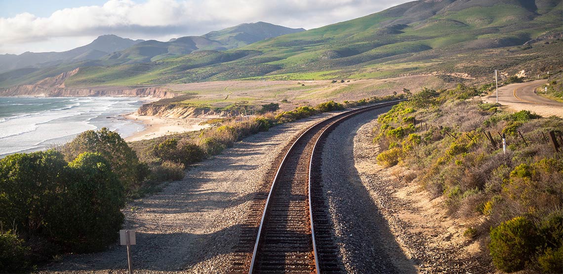 Railway track along Pacific Ocean in California