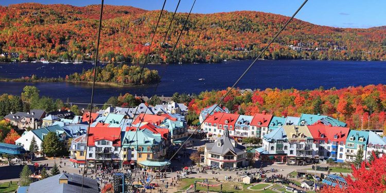 aerial view of Club Tremblant resort in autumn