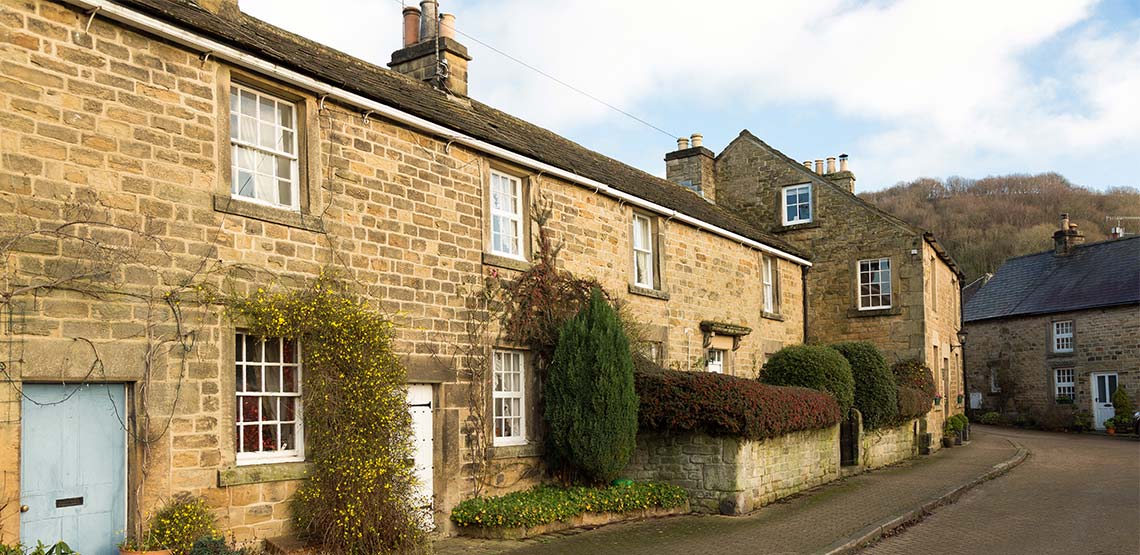 View of a stone built cottage in Derbyshire