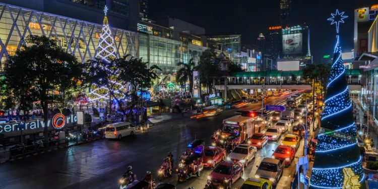 Christmas decorations at Central World in Bangkok, Thailand