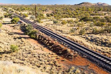 Railway track running through the Outback.