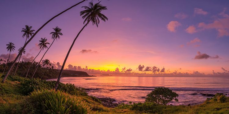 Beach at sunset in Samoa
