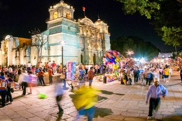 People in the streets of Oaxaca at night