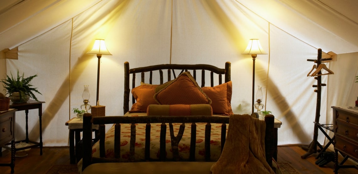 Interior of a glamping tent