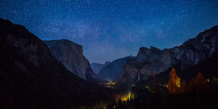 Starry night over Yosemite Valley.