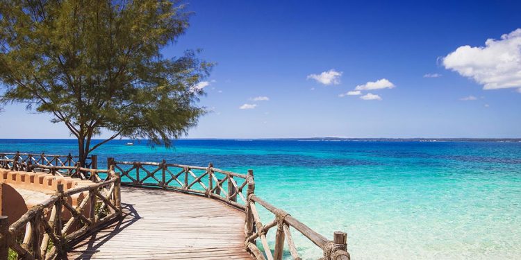 Boardwalk and ocean in Zanzibar.