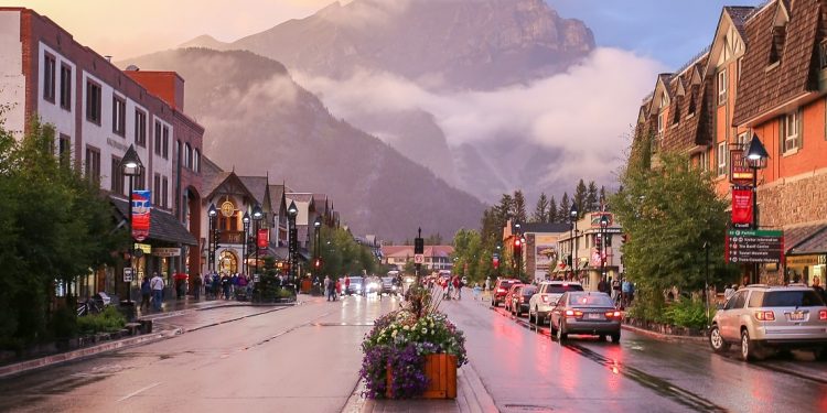 Downtown Street View of Banff, Alberta, Canada