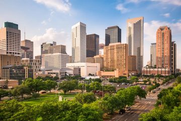 Downtown Houston, tall buildings and busy streets