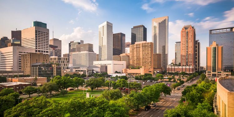 Downtown Houston, tall buildings and busy streets