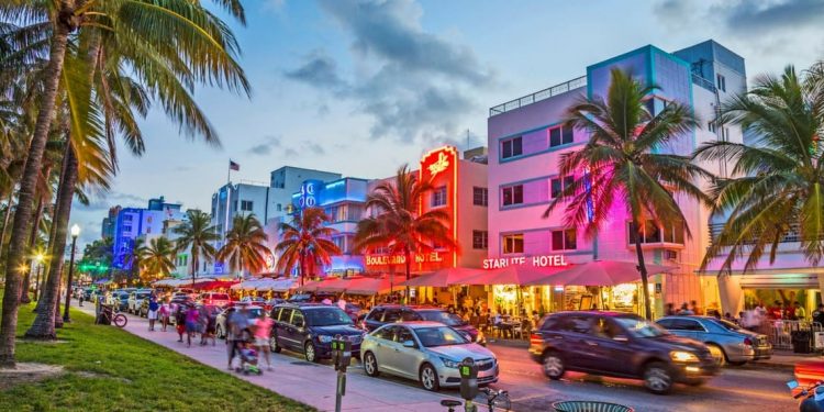 Strip of hotels along the beach in South Beach