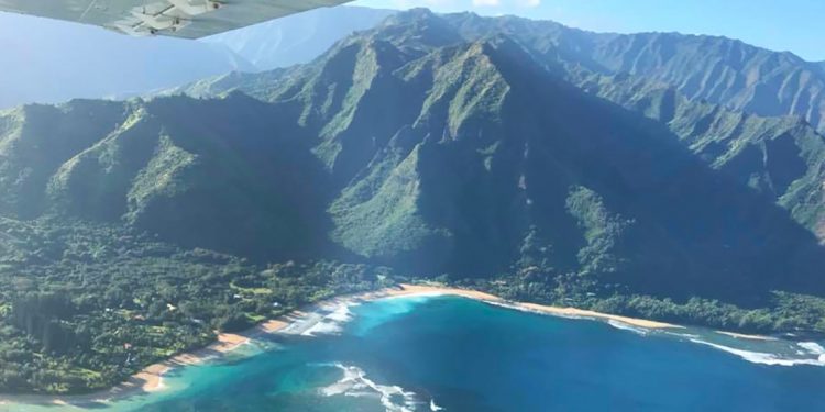 View from flight over Kauai