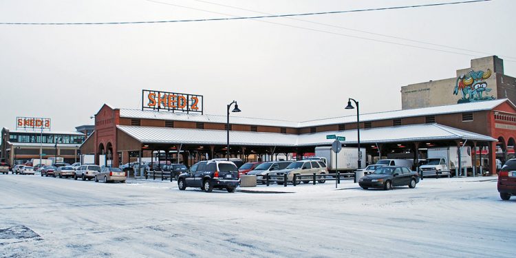 Market buildings in the wintertime