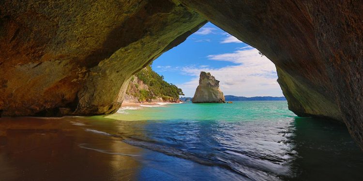 Cathedral Cove viewed from inside its famous cave