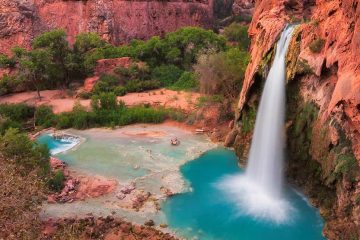 Waterfall from red cliffs in Grand Canyon