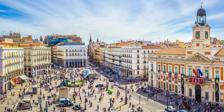 Crowded city square in Madrid