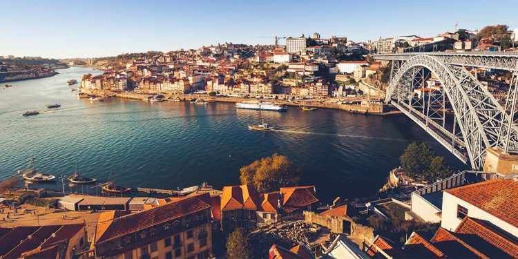 Waterway cutting through Porto, Portugal