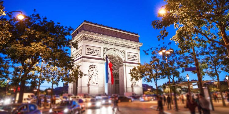 Champs Elysees with France flag